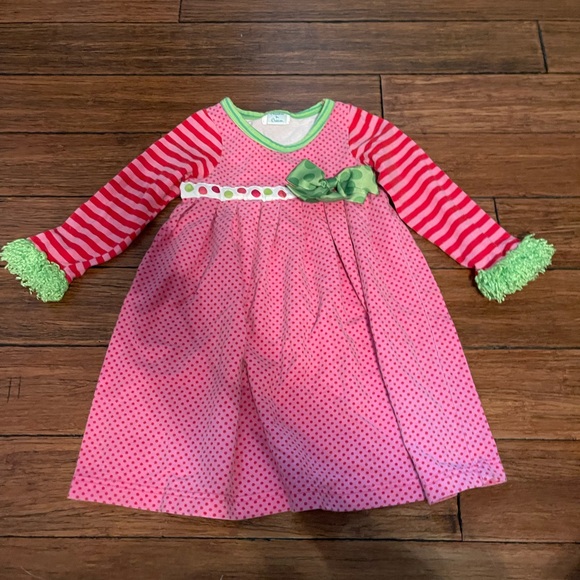 Peaches ‘n Cream Pink and Green Kids Holiday Dress - Picture 1 of 7
